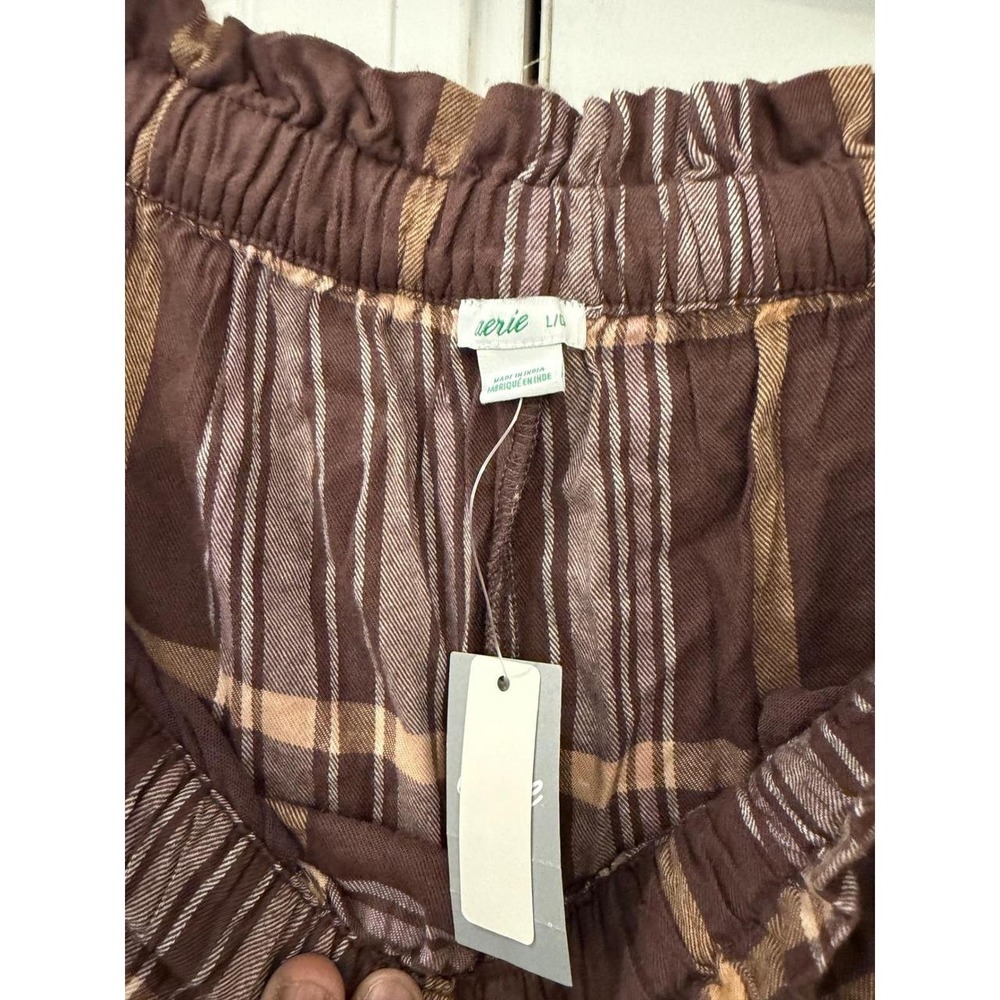 Aerie Plaid Pajama Jogger Pants Set of 2 Brown Blue L NWT - Picture 4 of 8